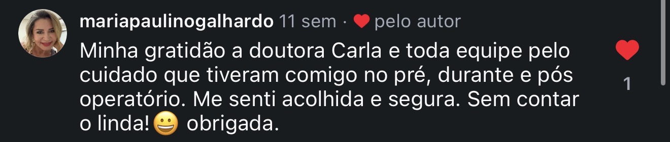 Depoimento de paciente do Instituto Carla Ferraz