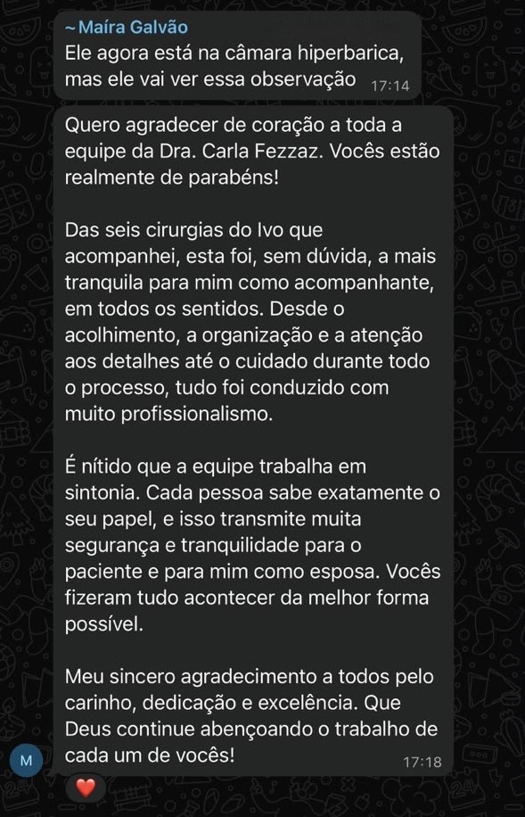 Depoimento de paciente do Instituto Carla Ferraz